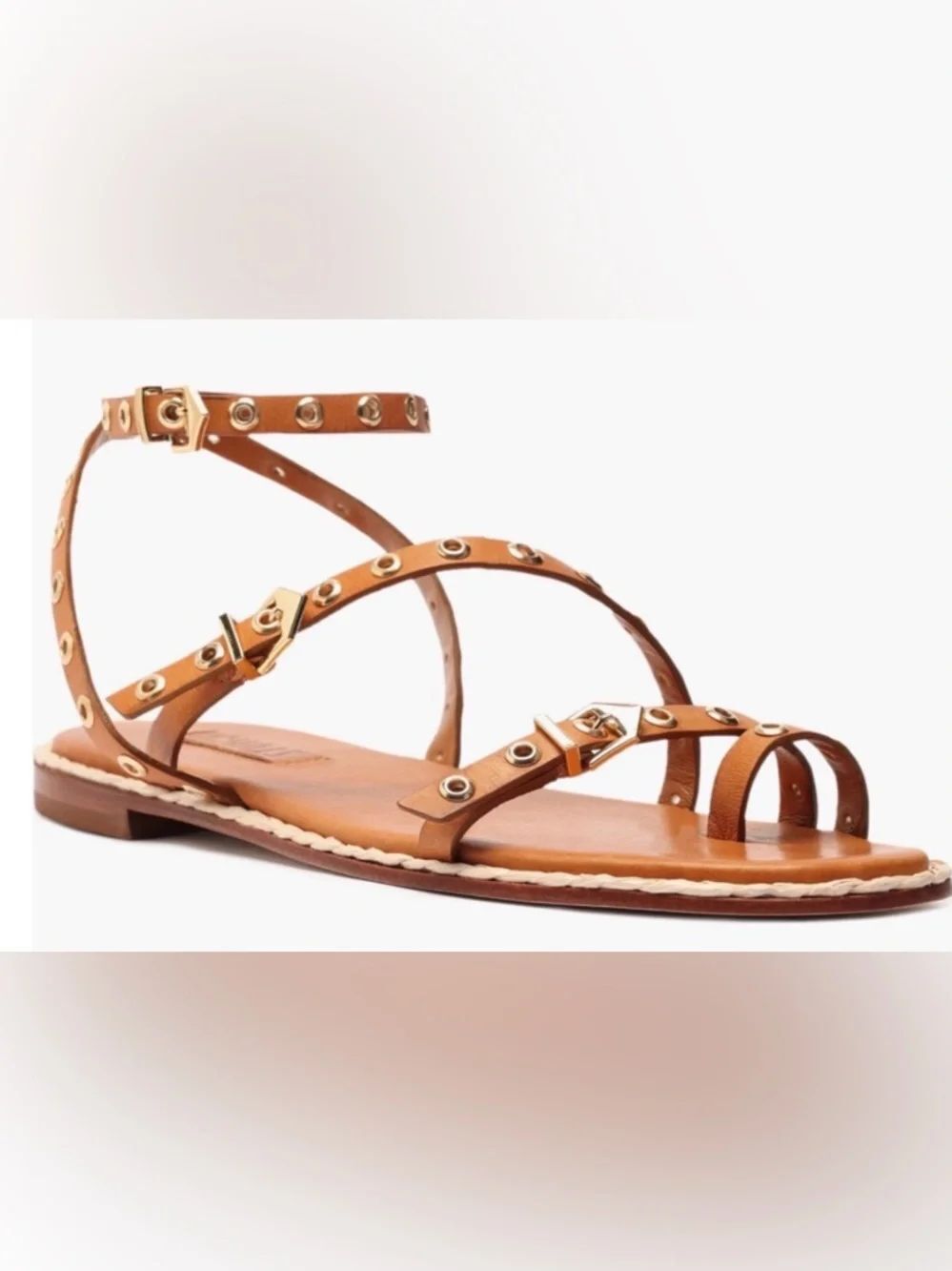 SCHUTZ Cognac Leather Grommet Strappy Sandals 7B